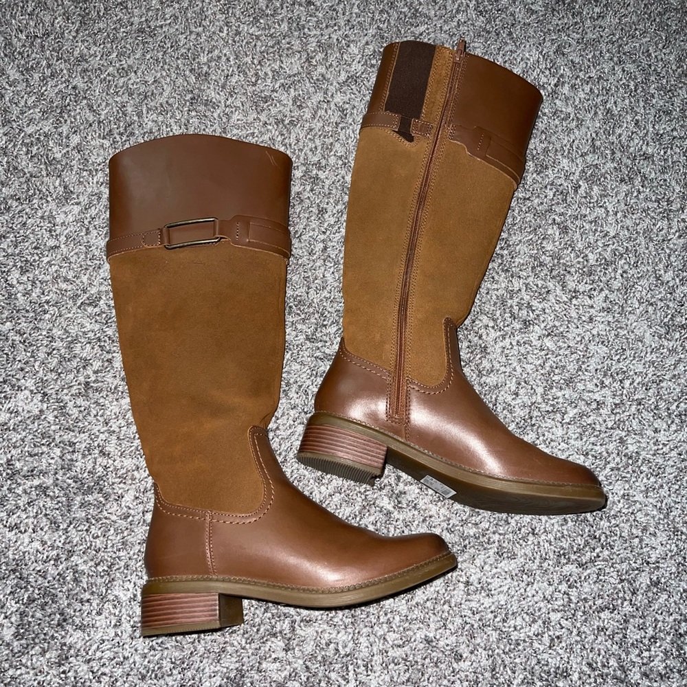 Clarks Women's Tall Brown Leather & Suede Riding Boots